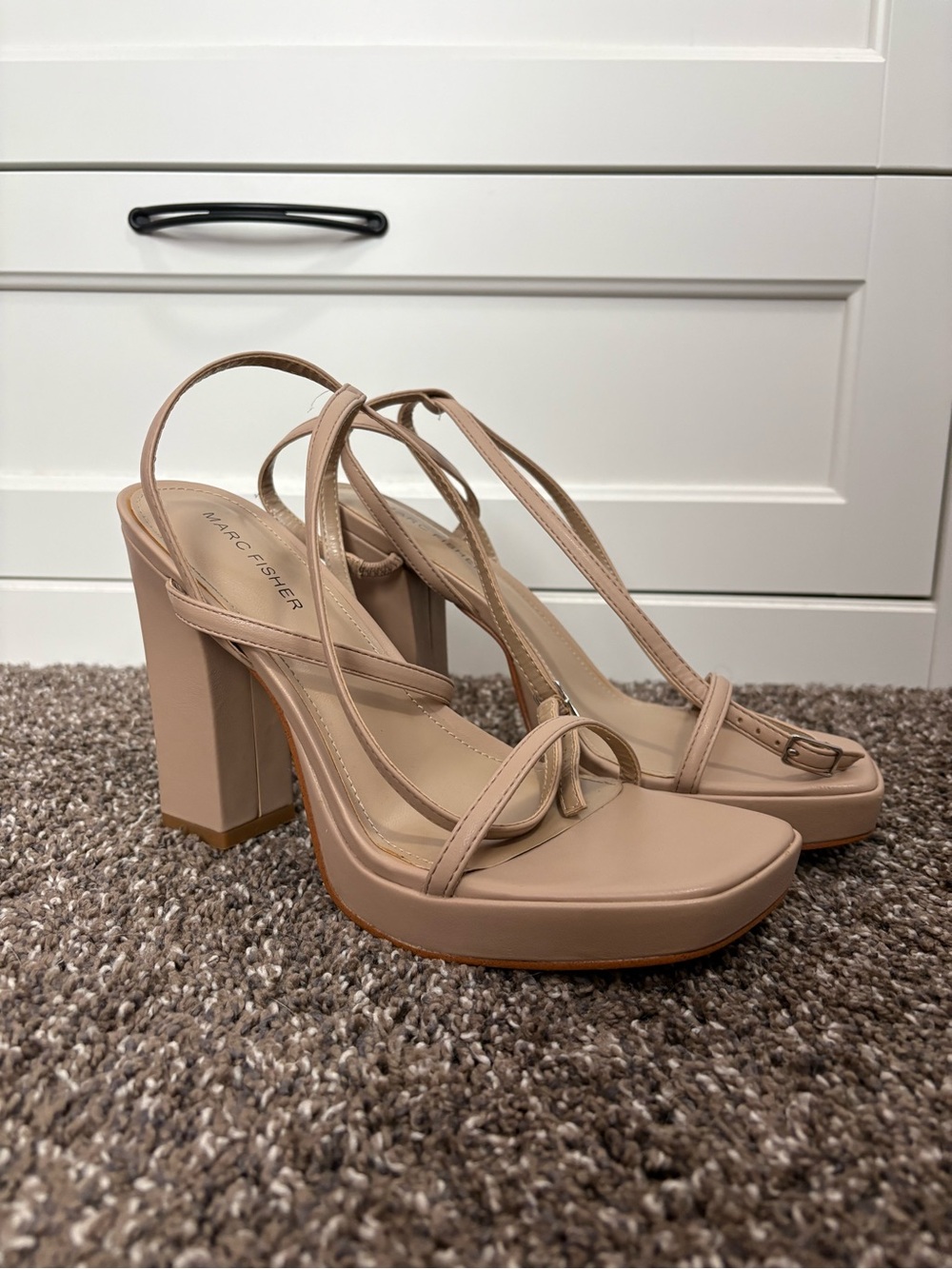 Marc Fisher Blush Beige Platform Block Heel Ankle Wrap Sandals
